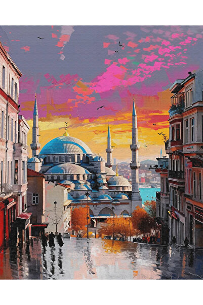 abbara Sayılarla Boyama Hobi Seti Kasnaklı 40x50 Numaralı Tuval Fırça Boya Dahil Sultan Ahmet Cami