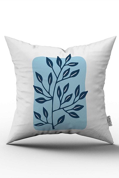Cango Home Față de pernă decorativă, modernă, cu model de frunze, imprimată digitală, albă, albastră Cgh726