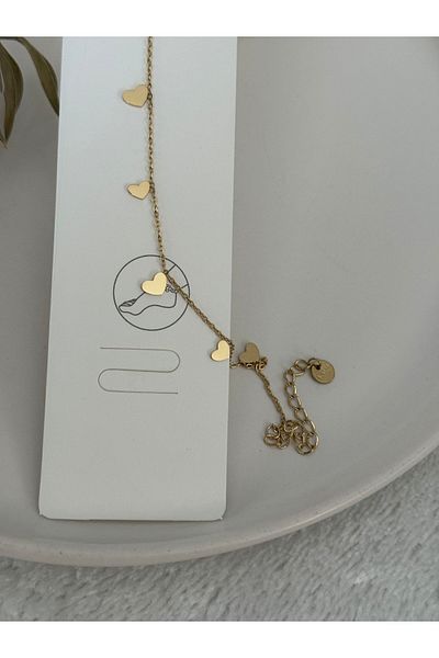 Miliva Gold Color Stone Heart Dangle Steel Anklet Acr7484