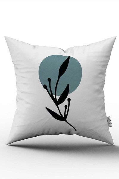 Cango Home Husă de pernă decorativă albastră neagră cu model de frunze abstracte imprimate digital Cgh724