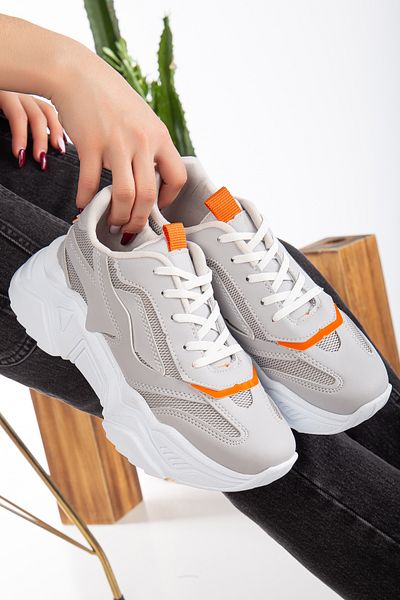 ayakkabıhavuzu Tenis de damă, gri cu șireturi, cu talpă în stil casual