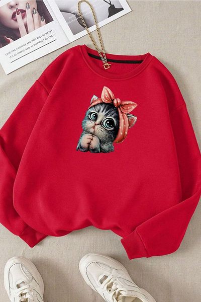 Moda Glo Унисекс памучен суитшърт с щамповано мече с кръгло деколте