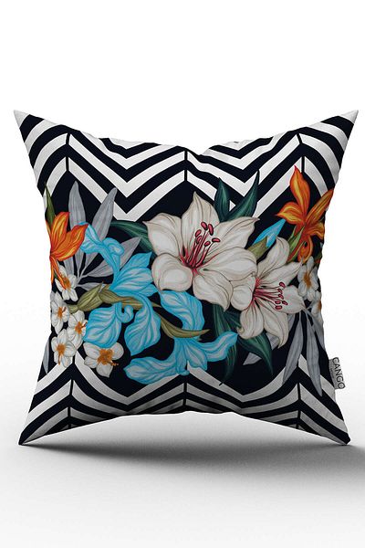 Cango Home Black and White Floral Zigzag Patterned Digital Printed Throw Pillow Cover - Otyk523