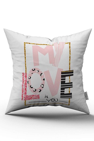 Cango Home Față de pernă cu două fețe, alb, roz, cu imprimare digitală a scrisului My Love - Cgh459-ct