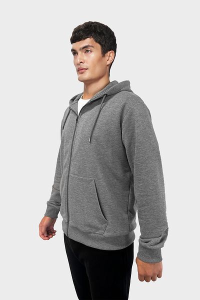 bilcee Men's Dark Gray Oversize Zippered Hooded Sweatshirt 7016