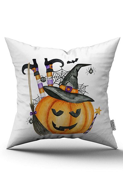 Cango Home Orange Halloween Pumpkin Patterned Digital Printed Throw Pillow Cover Cgh746