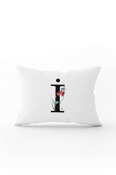 Cango Home Red Floral Black Letter Double Sided Digital Printed Throw Pillow Cover Letter I