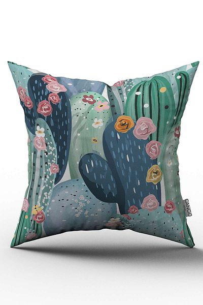 Cango Home Husă de pernă cu model de cactus verde albastru cu imprimare digitală - Otyk794
