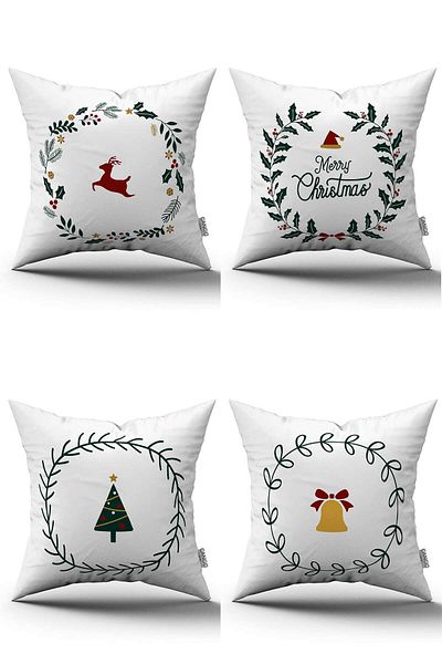 Cango Home Green Red New Year's Themed 4-Piece Throw Pillow Cover Set 4kmbs171