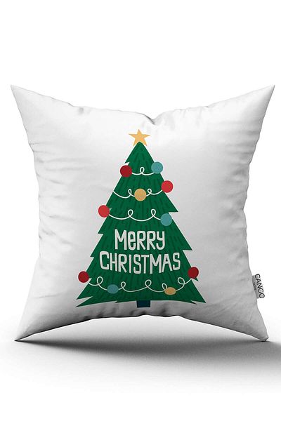 Cango Home Husă de pernă albă, multicoloră, cu temă de Crăciun, imprimată digitală Cgh892