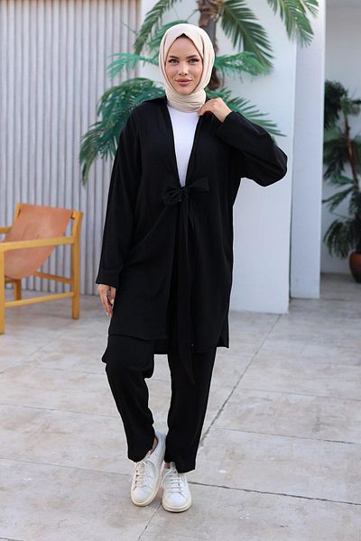 MİSSKAYLE Black Kimono Set - Tie Detailed 1225