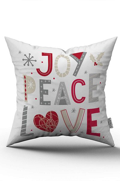 Cango Home Διπλής όψης Λευκό Κόκκινο Joy Peace Love Written Διακοσμητική Ψηφιακή Εκτύπωση Μαξιλαροθήκη Ριχτάρι - Cg