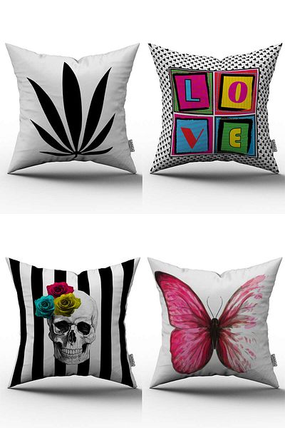 Cango Home Set husă de pernă modernă, alb, negru, roz, fluture, 4 piese - 43x43 cm - 014