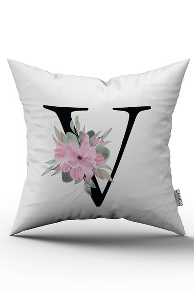 Cango Home Husă de pernă cu litere florale roz Litera V