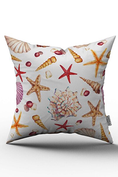 Cango Home Husă de pernă cu două fețe, roșu portocaliu, cu model marin, impri...