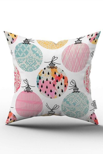Cango Home White Multicolor New Year Themed Digital Printed Throw Pillow Pillow Case - Cgh299
