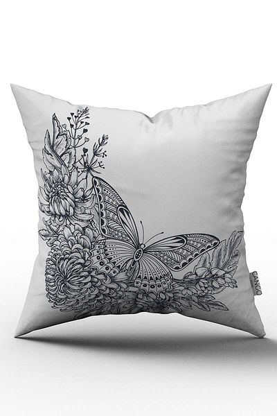 Cango Home Husă de pernă cu model fluture, albă, neagră - imprimare digitală, Otyk802