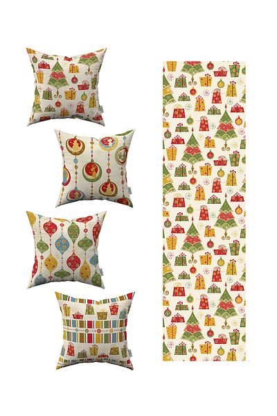 Cango Home Red Green New Year's Themed 4-Piece Throw Pillow Cover 1 Runner Set 4kmbs156-rs-01
