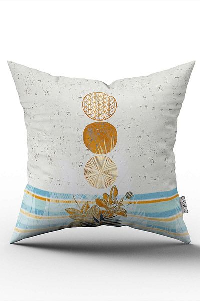 Cango Home Yellow Blue Bohemian Leaf Patterned Digital Printed Throw Pillow Cover Cgh934