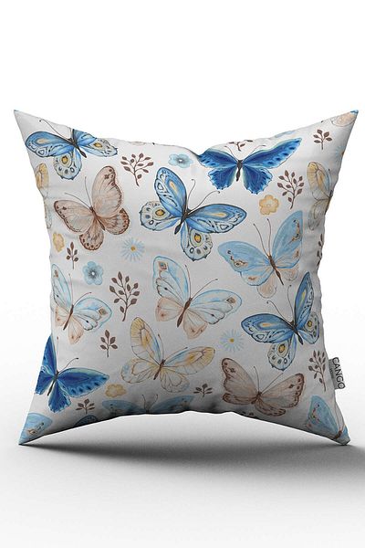 Cango Home Husă de pernă cu model fluture albastru maro imprimată digital - Otyk535