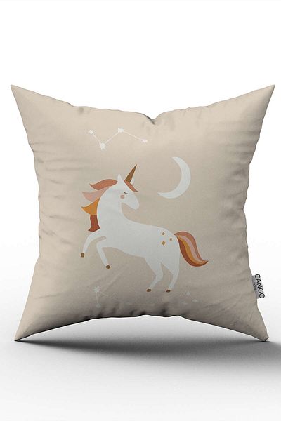 Cango Home Pernă cu model unicorn boem - portocaliu crem, imprimată digitală Cgh729