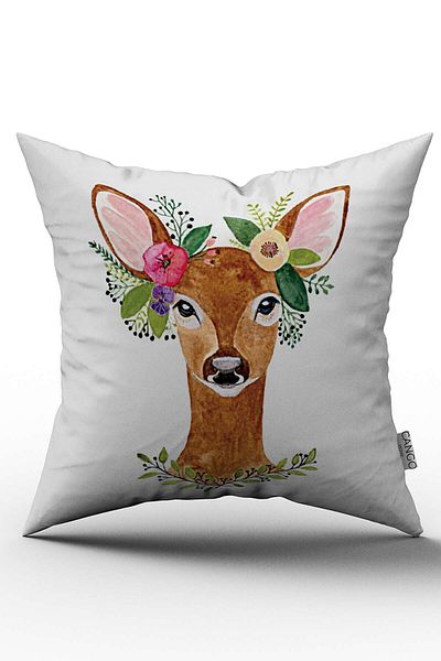 Cango Home Față de pernă cu două fețe, maro, alb, cu model de cerb floral, imprimată digitală - Otyk514-ct