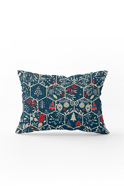 Cango Home Față de pernă cu două fețe, 35x50, roșu, bleumarin, cu temă de Anul Nou, imprimată digitală - Cgh301-35