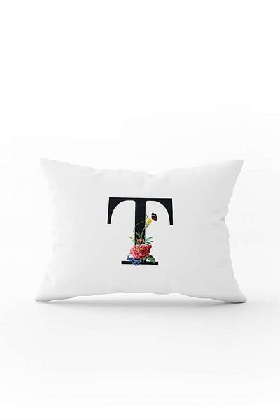 Cango Home Red Floral Black Letter Double Sided Digital Printed Throw Pillow Cover Letter T