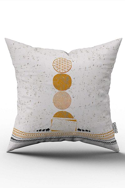 Cango Home Yellow Cream Bohemian Style Elephant Patterned Digital Printed Throw Pillow Cover Cgh938