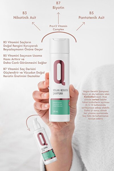 QUR 11 Bitki Extract Pro 3 Vitamin Keratin Şampuan + Avokadolu Yoğun Nemlendirme Vegan Saç Bakım Sütü