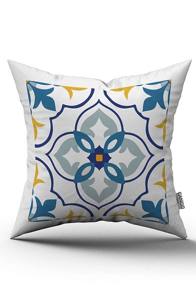 Cango Home Husă de pernă cu model etnic modern alb albastru cu imprimare digitală Cgh562