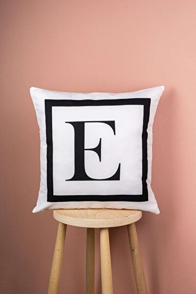 Cango Home Husă de pernă imprimată digital cu litere alb-negru Litera E