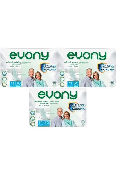 Evony Hasta Bezi Yetişkin Bel Bantlı Tekstil Yüzey M Orta Boy 90 Adet (3PK*30)