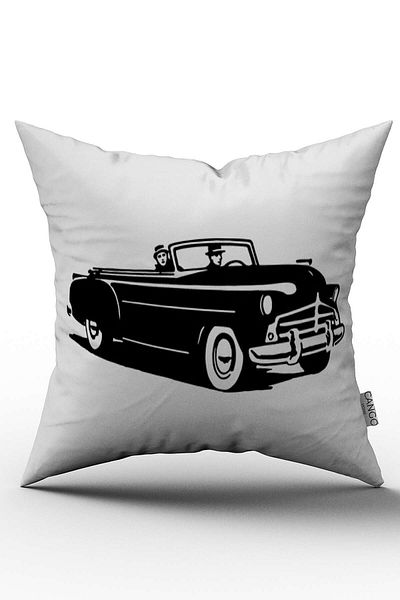 Cango Home White Black Vintage Retro Car Digital Printed Throw Pillow Cover - Otyk764