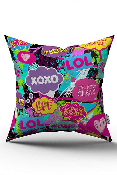 Cango Home Față de pernă neagră, multicoloră, cu model Popart, imprimare digitală - Cgh391