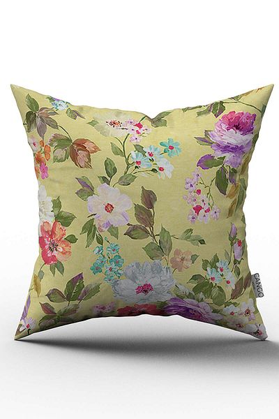 Cango Home Husă de pernă cu două fețe, galbenă, cu model floral, retro, vintage, imprimată digitală Otyk672