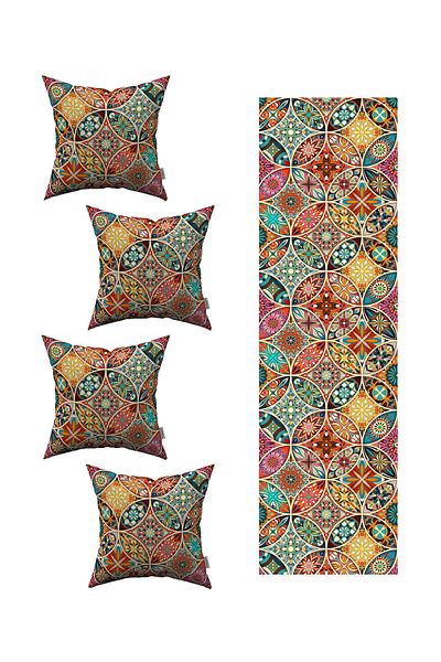 Cango Home Orange Retro Vintage Patterned 4-Piece Throw Pillow Cover 1 Runner Set 4kmbs226-rs