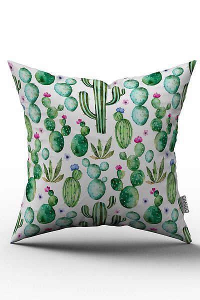 Cango Home Husă de pernă cu model cactus, verde, albă, imprimată digitală - Otyk489