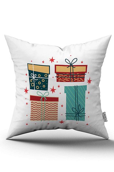 Cango Home White Multicolor Christmas Themed Digital Printed Throw Pillow Cover Cgh890