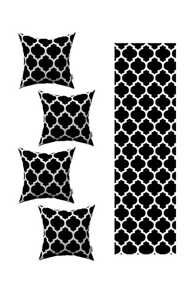 Cango Home Black and White Modern Geometric Patterned 4-Piece Throw Pillow Cover 1 Runner Set 4kmbs234-rs
