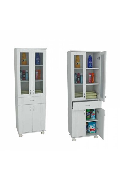 Evistro Mdf Lake Kapaklı Banyo Ve Mutfak Boy Dolabı Pleksi Cam Kapaklı