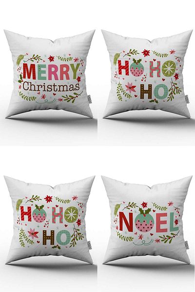 Cango Home Set de 4 huse de pernă cu tema de Crăciun, alb, multicolor, 4kmbs145