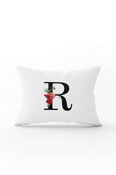 Cango Home Red Floral Black Letter Double Sided Digital Printed Throw Pillow Cover Letter R