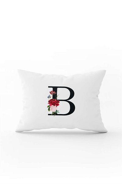 Cango Home Red Floral Black Letter Double Sided Digital Printed Throw Pillow Cover Letter B