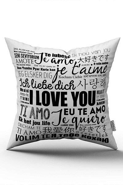 Cango Home Pernă cu două fețe, albă, neagră, imprimată „I Love You” - Cgh416-ct