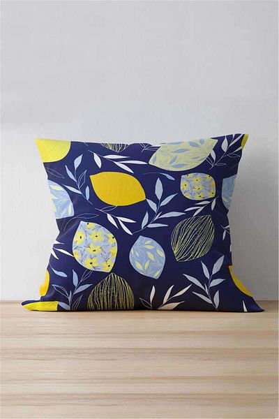 Cango Home Double Sided Yellow Navy Blue Lemon Patterned Digital Printed Throw Pillow Cover - Oytyk928-ct