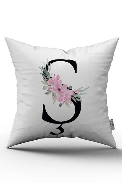 Cango Home Husă de pernă cu litere florale roz Litera S
