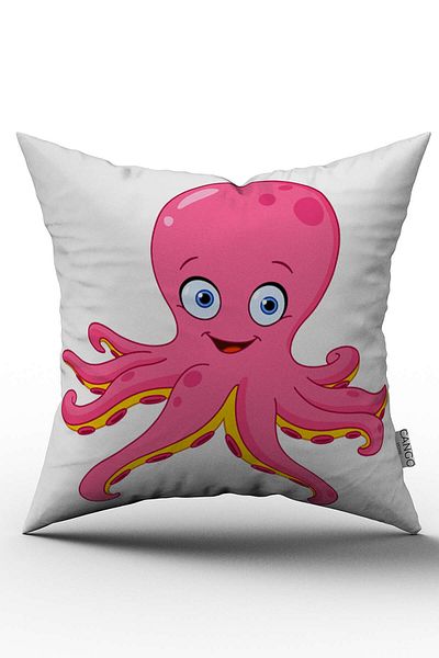Cango Home Digital Printed Throw Pillow Cover with Pink Octopus Figure - Otyk706