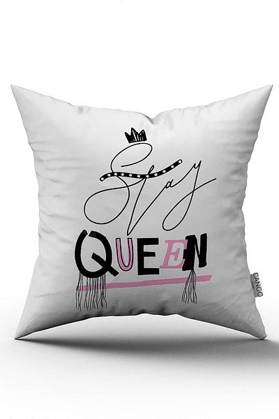 Cango Home White Pink Modern Stay Queen Written Digital Printing Throw Pillow Pillow Case - Cgh437