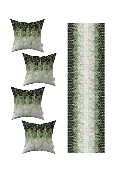 Cango Home Green Gold Mosaic Patterned 4-Piece Throw Pillow Cover 1 Runner Set 4kmbs178-rs